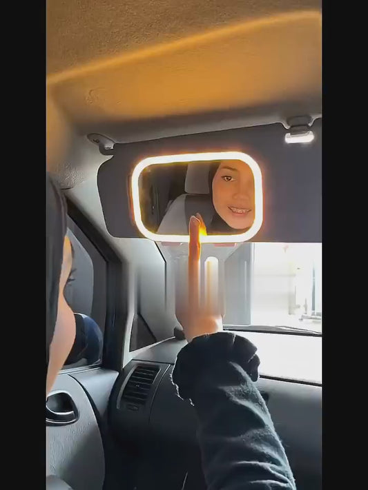 Car Sun Makeup Mirror With 3 LED Color